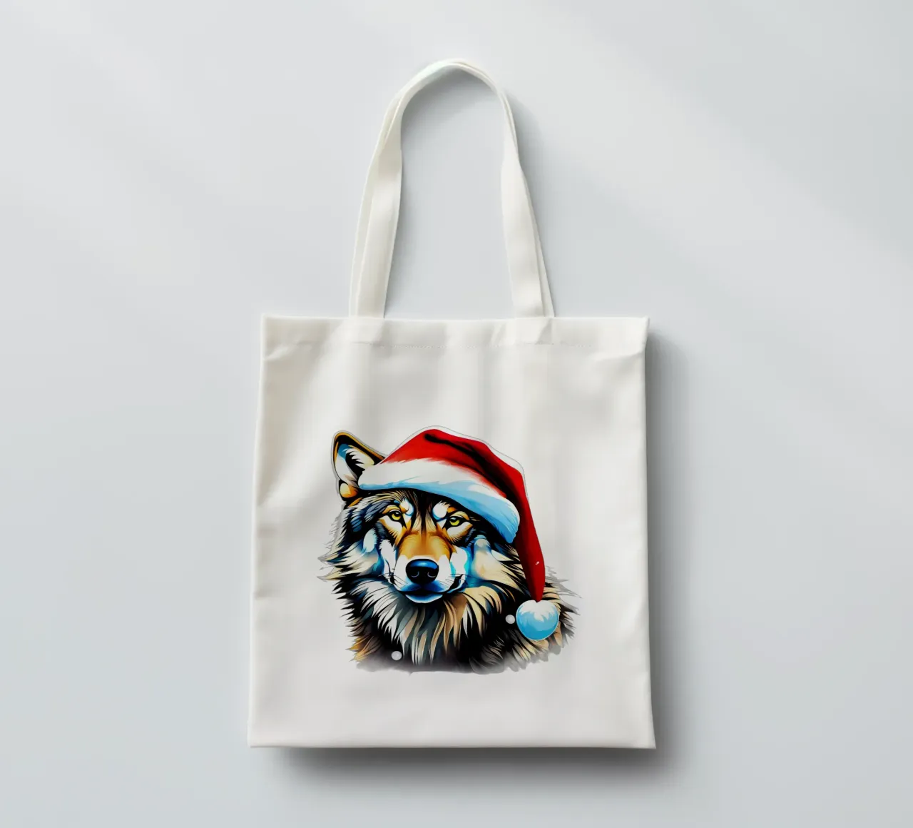 Wolf met kerstmuts jute draagtas van Holidays