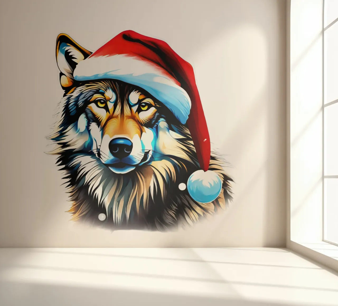 Wolf in a Santa hat photo wallpaper by Holidays