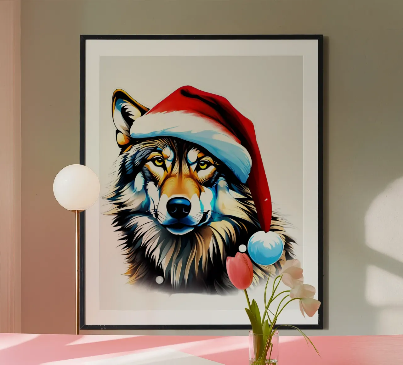 Lupo con cappello da Babbo Natale carta hahnemühle da Holidays