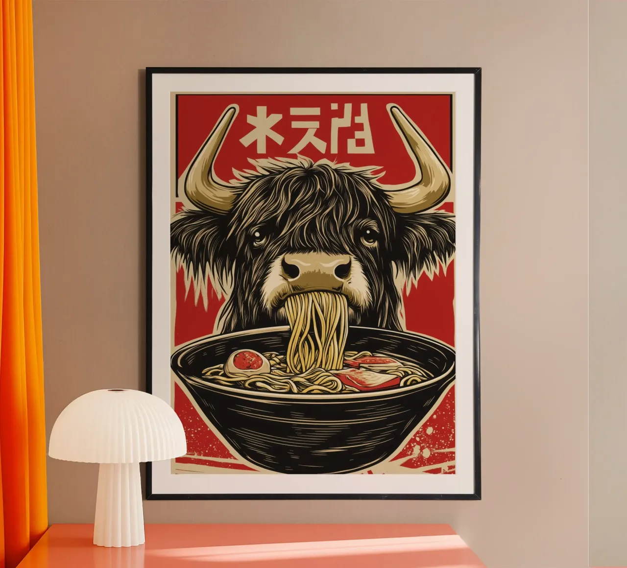 I bovini giapponesi dell'altopiano Wagyu-Kobe apprezzano la zuppa di ramen poster da Autofocus