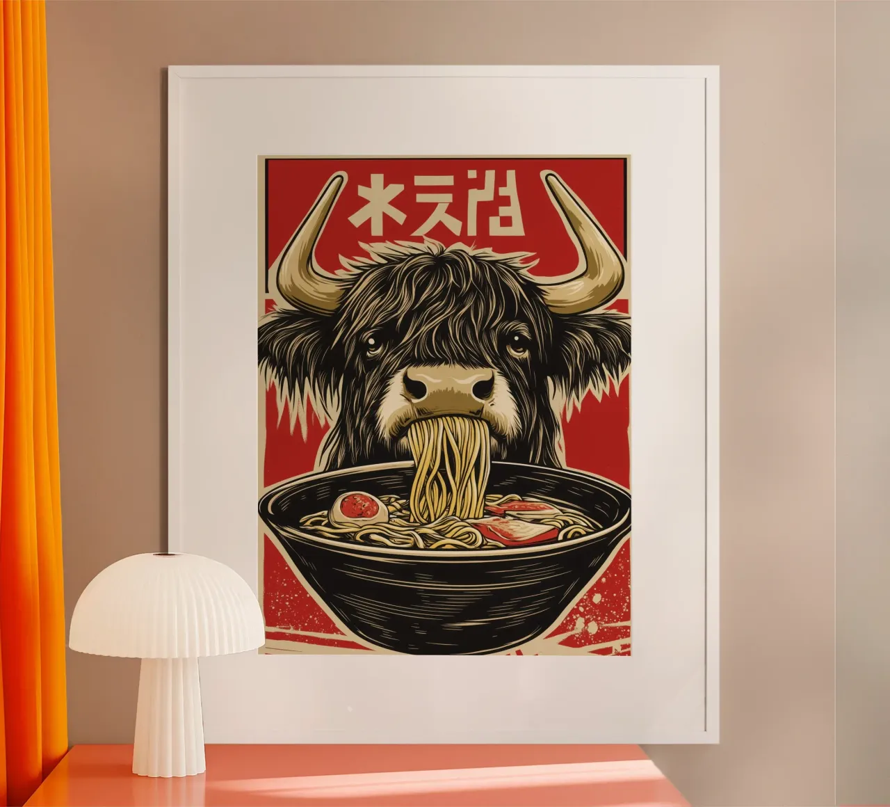 I bovini giapponesi dell'altopiano Wagyu-Kobe apprezzano la zuppa di ramen poster da Autofocus