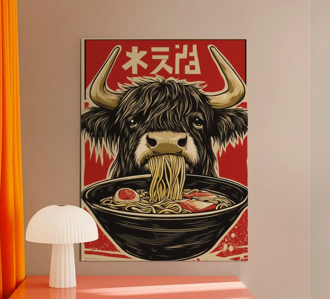 I bovini giapponesi dell'altopiano Wagyu-Kobe apprezzano la zuppa di ramen poster da Autofocus