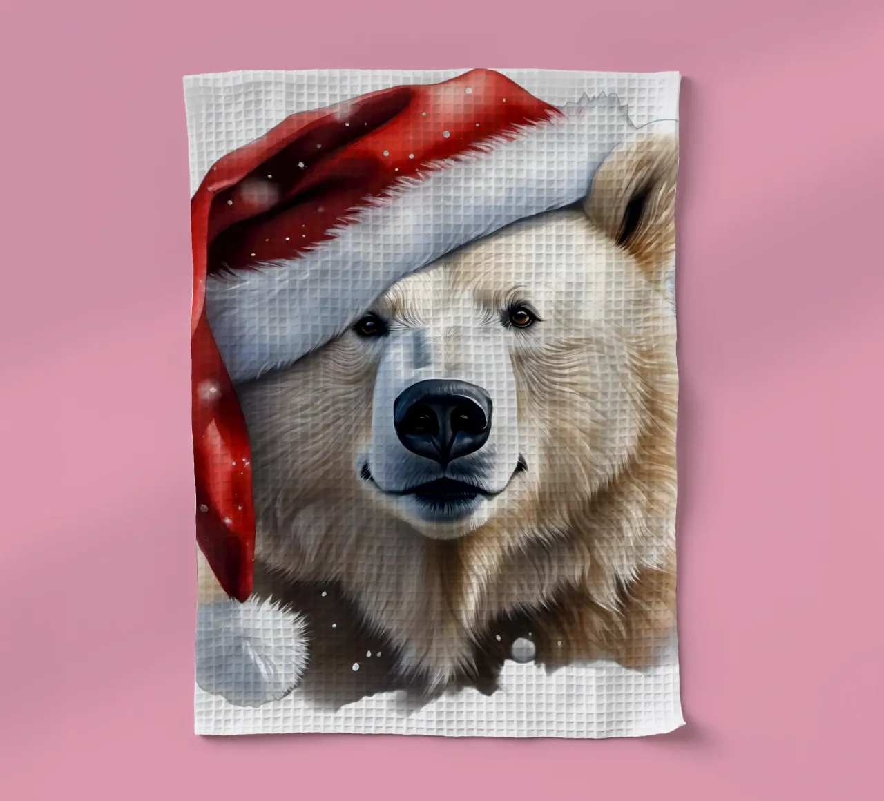 Ours polaire avec un bonnet de Père Noël torchon de Holidays