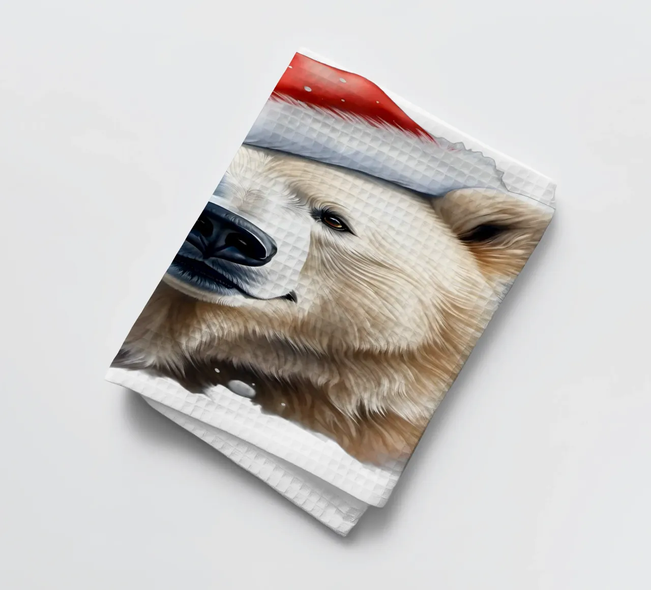 Ours polaire avec un bonnet de Père Noël torchon de Holidays
