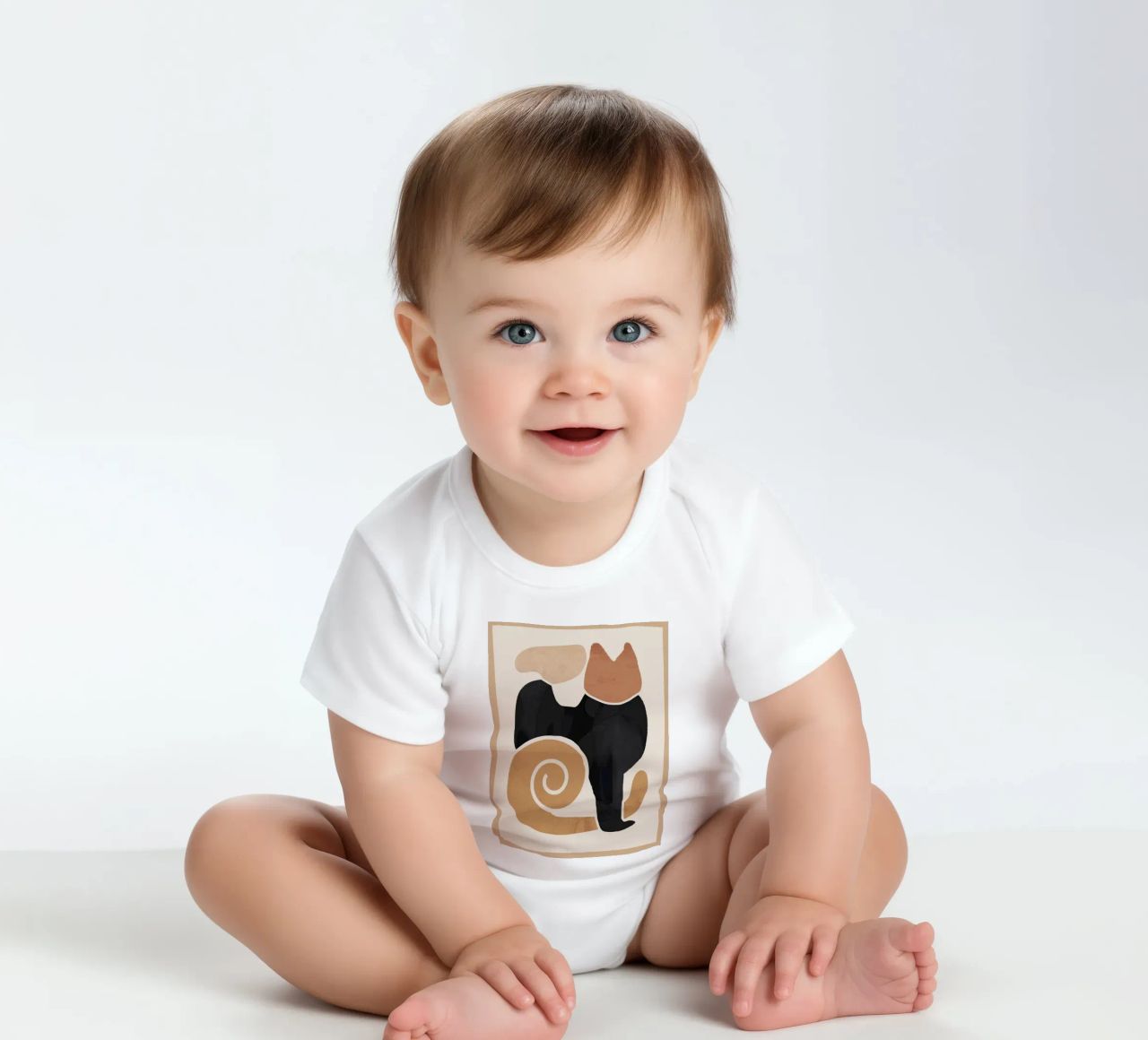Modern Abstract Art Cat 2 short-sleeve baby romper by ThingDesign