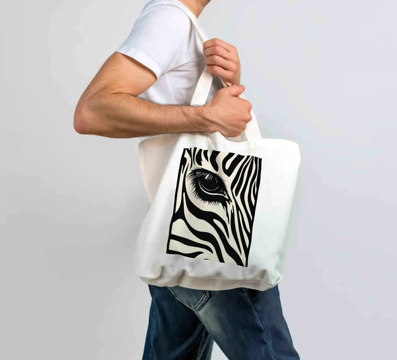 Zebra Closeup | Strisce bianche e nere borsa in juta da Autofocus