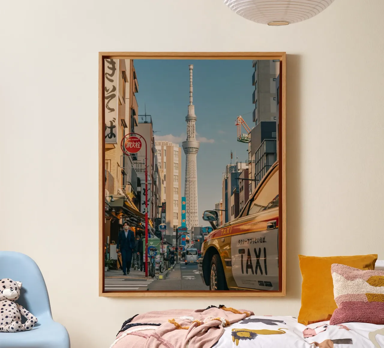 Taxi in front of the Skytree in Tokyo, Japan canvas with Floater frame by Marcel Bisig