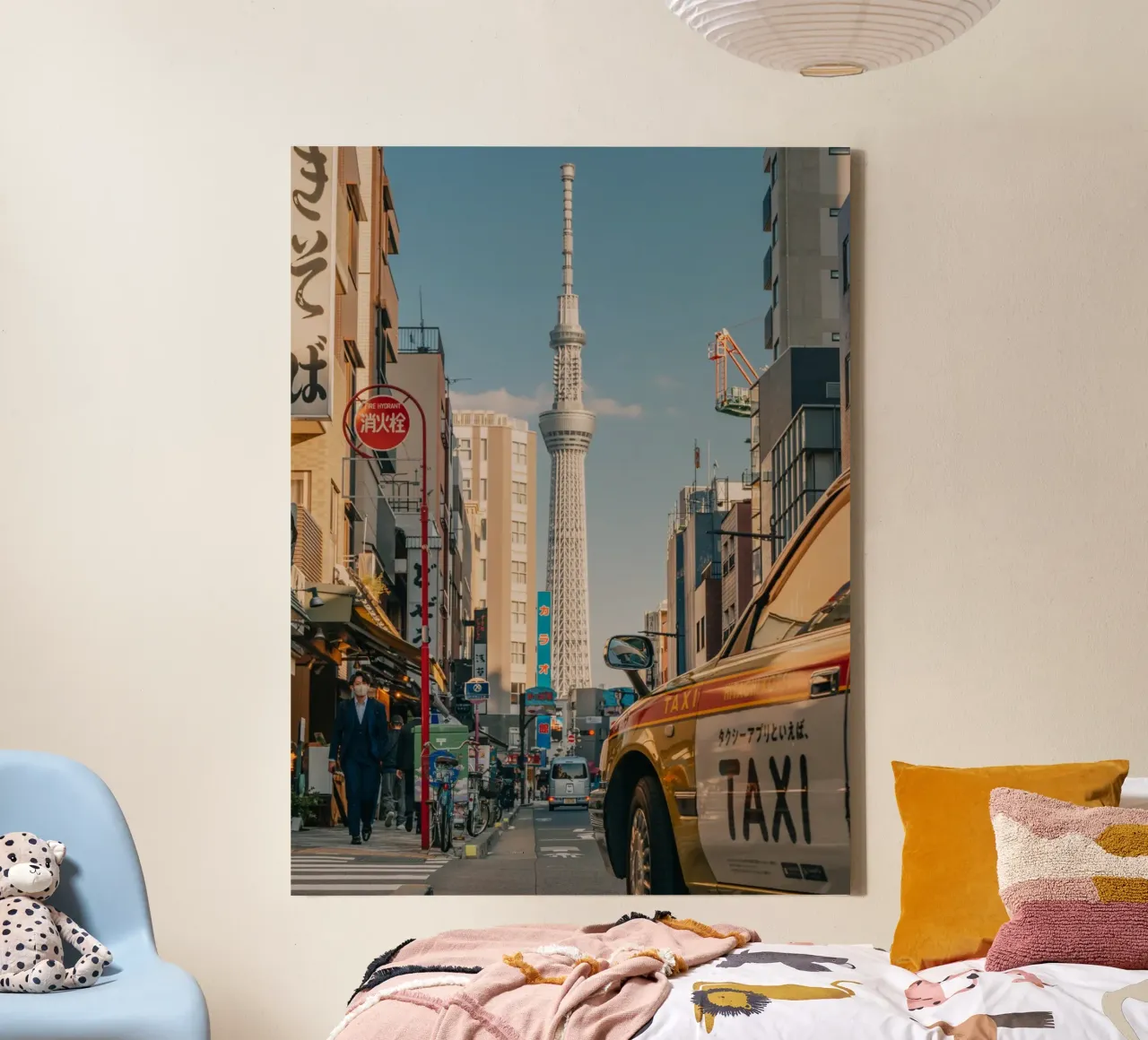 Taxi in front of the Skytree in Tokyo, Japan canvas with Floater frame by Marcel Bisig