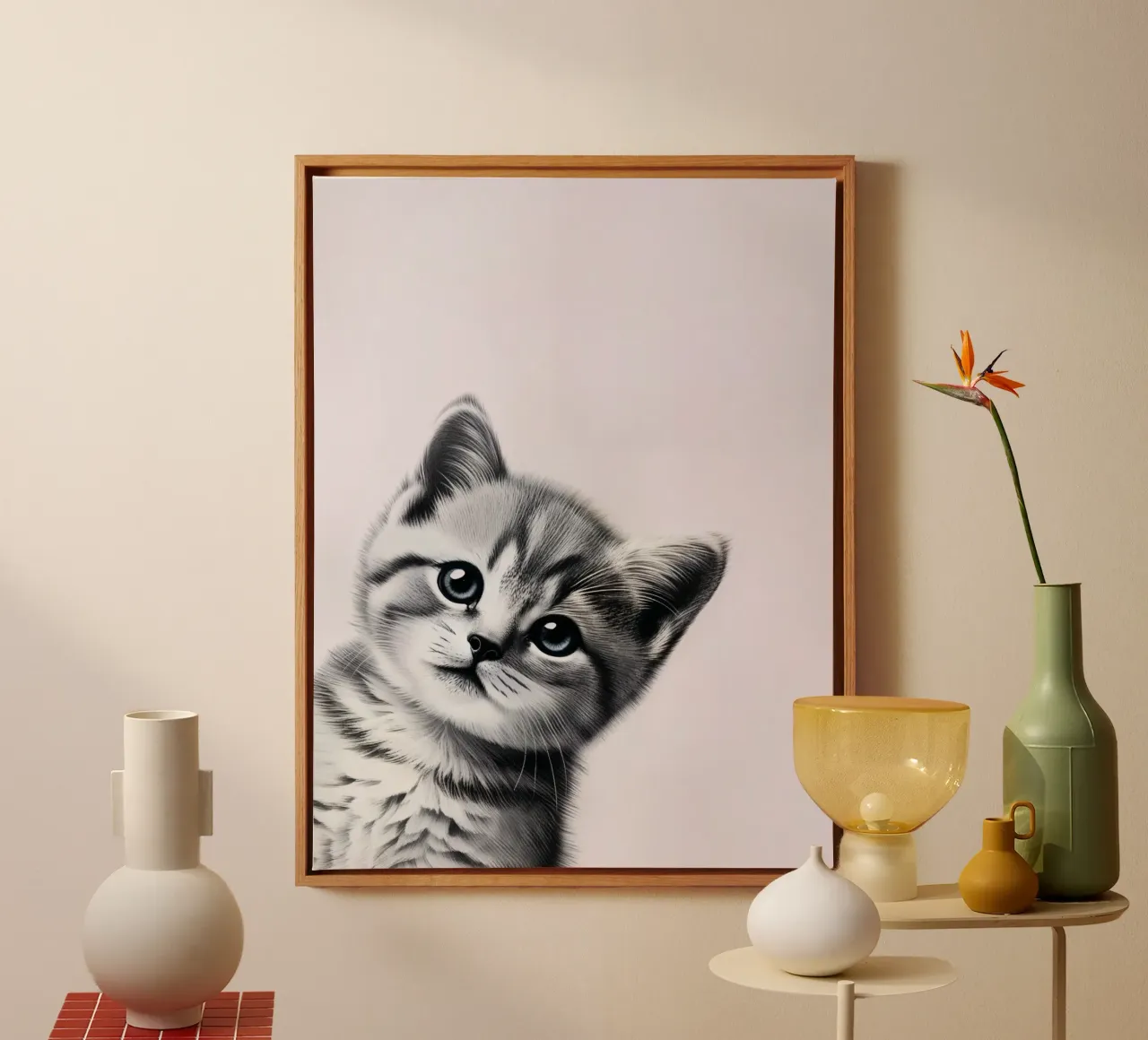 Frechdachs Kätzchen Leinwand mit Schattenfugenrahmen von SnoopyAnimals