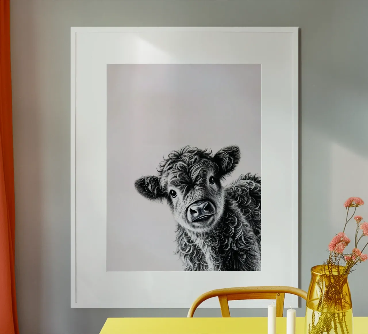 Baby mucca Highland impertinente poster con telaio in legno da SnoopyAnimals