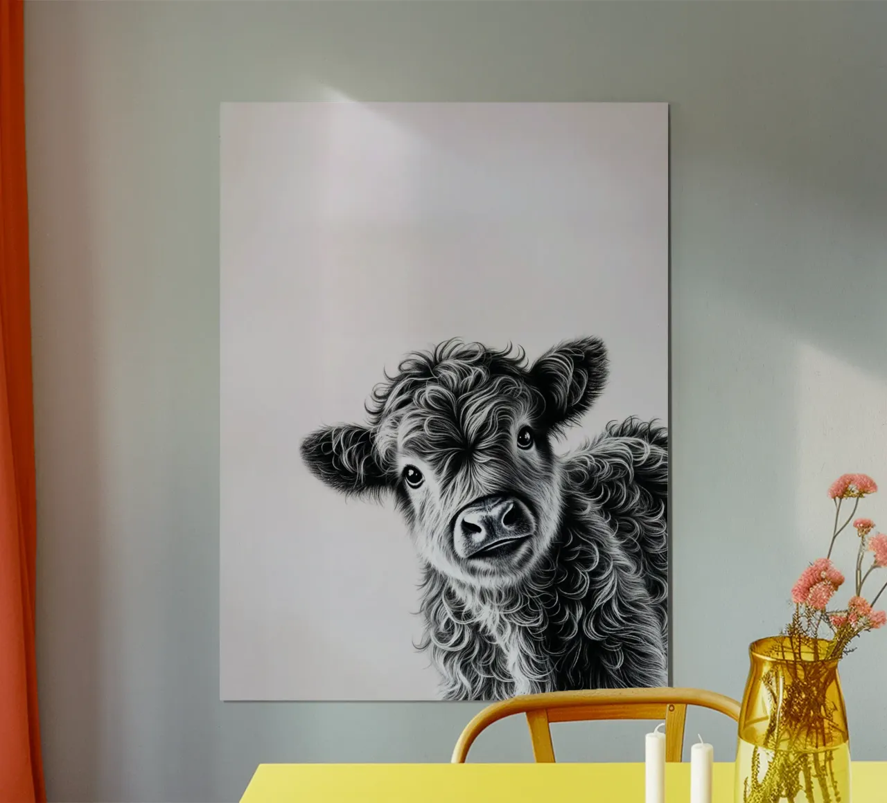 Baby mucca Highland impertinente poster con telaio in legno da SnoopyAnimals