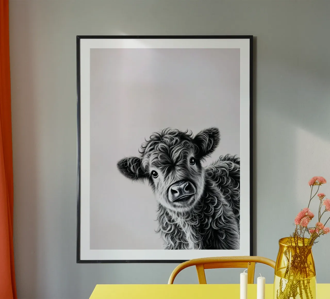 Baby mucca Highland impertinente poster con telaio in legno da SnoopyAnimals