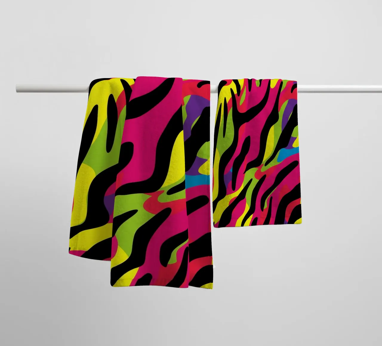 Colourful neon zebra camo pattern towel by Autofocus