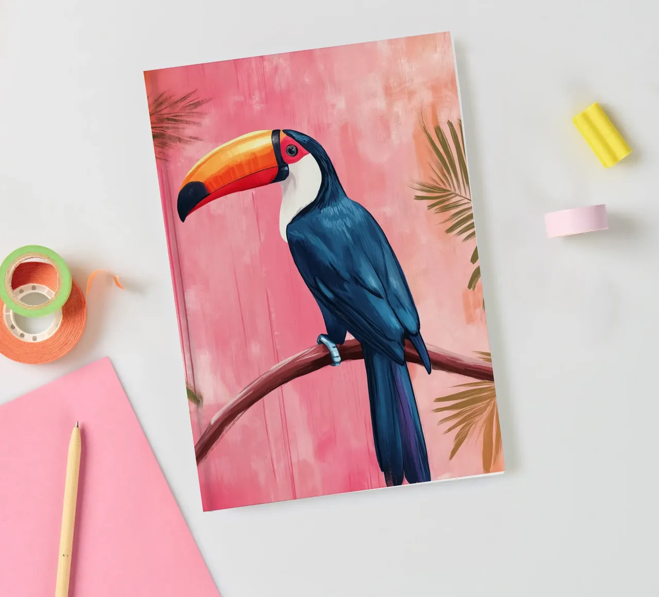 Toucan on a pink background notebook by DWA
