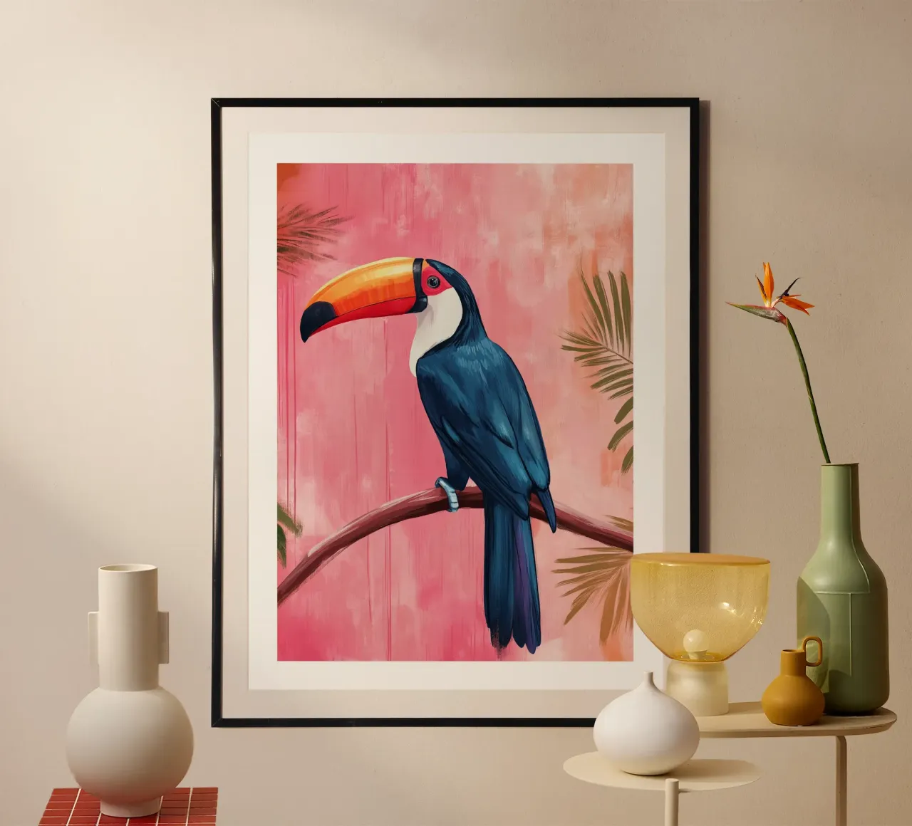 Tukan auf rosa Hintergrund Poster mit Kunststoffrahmen von DWA