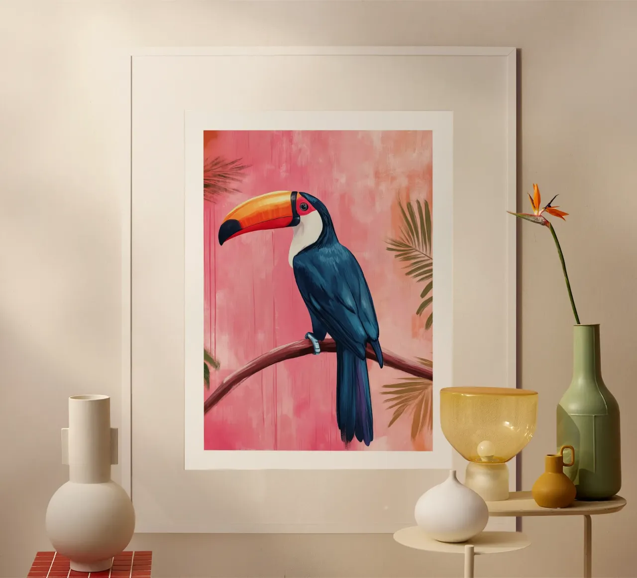 Tukan auf rosa Hintergrund Poster mit Kunststoffrahmen von DWA