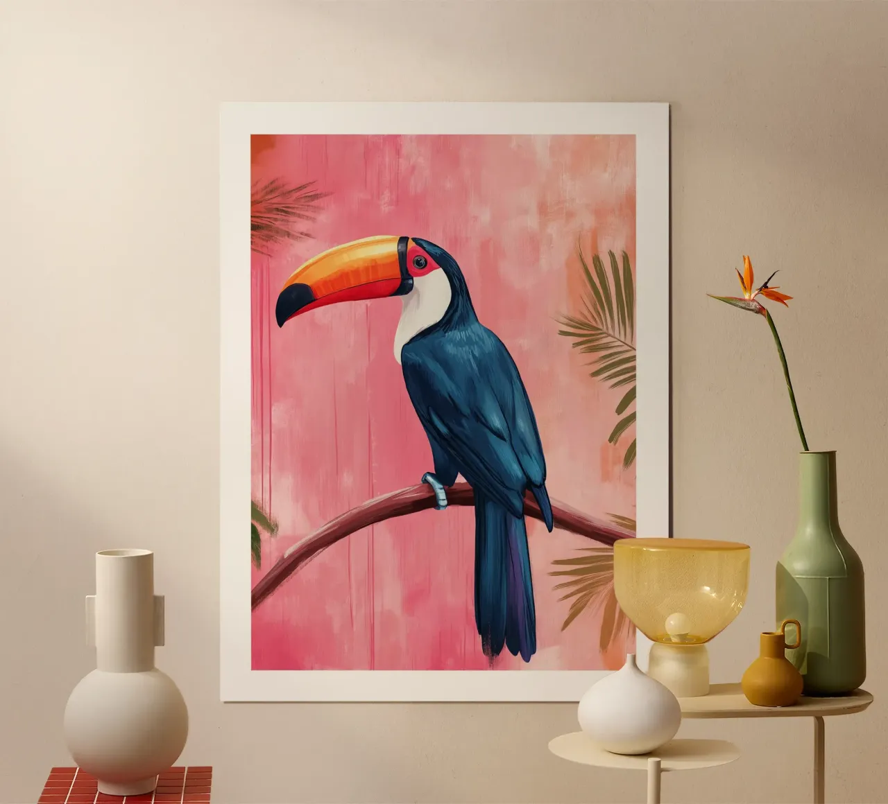 Tukan auf rosa Hintergrund Poster mit Kunststoffrahmen von DWA