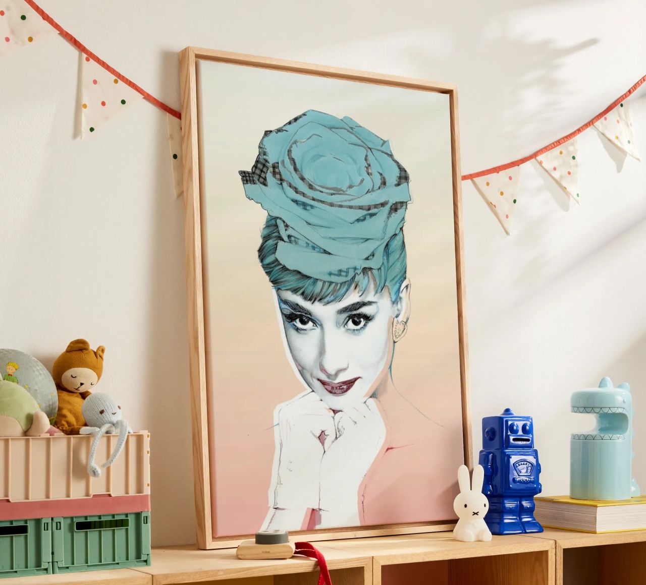 Audrey Hepburn künstlerische Collage Leinwand von Susana Miranda ilustracion