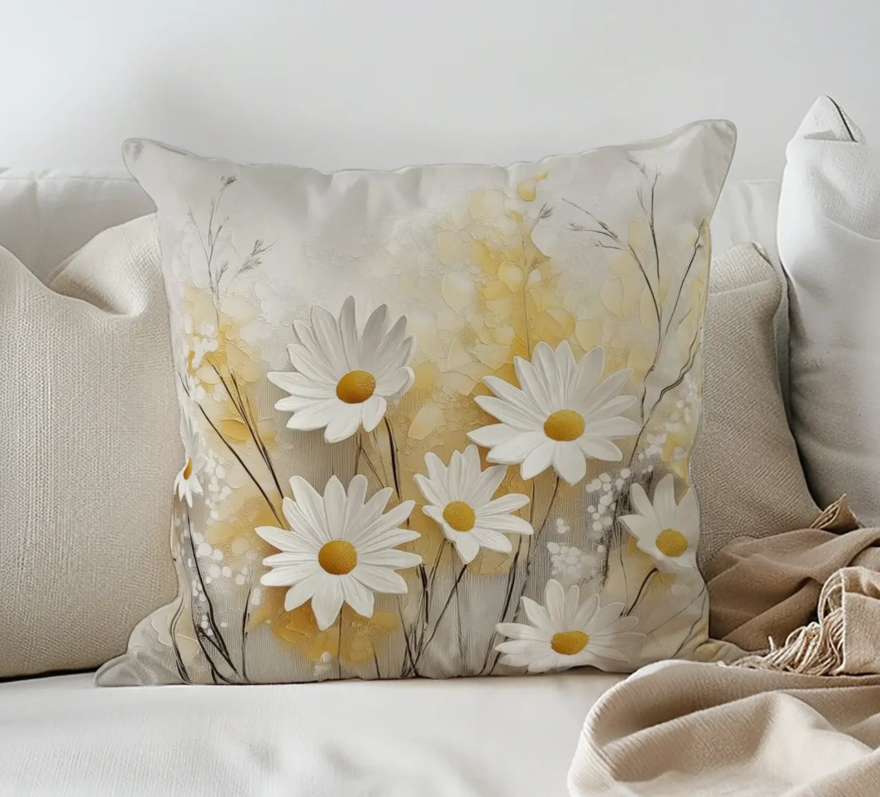 Fiori bianchi e gialli cuscino da Imagine