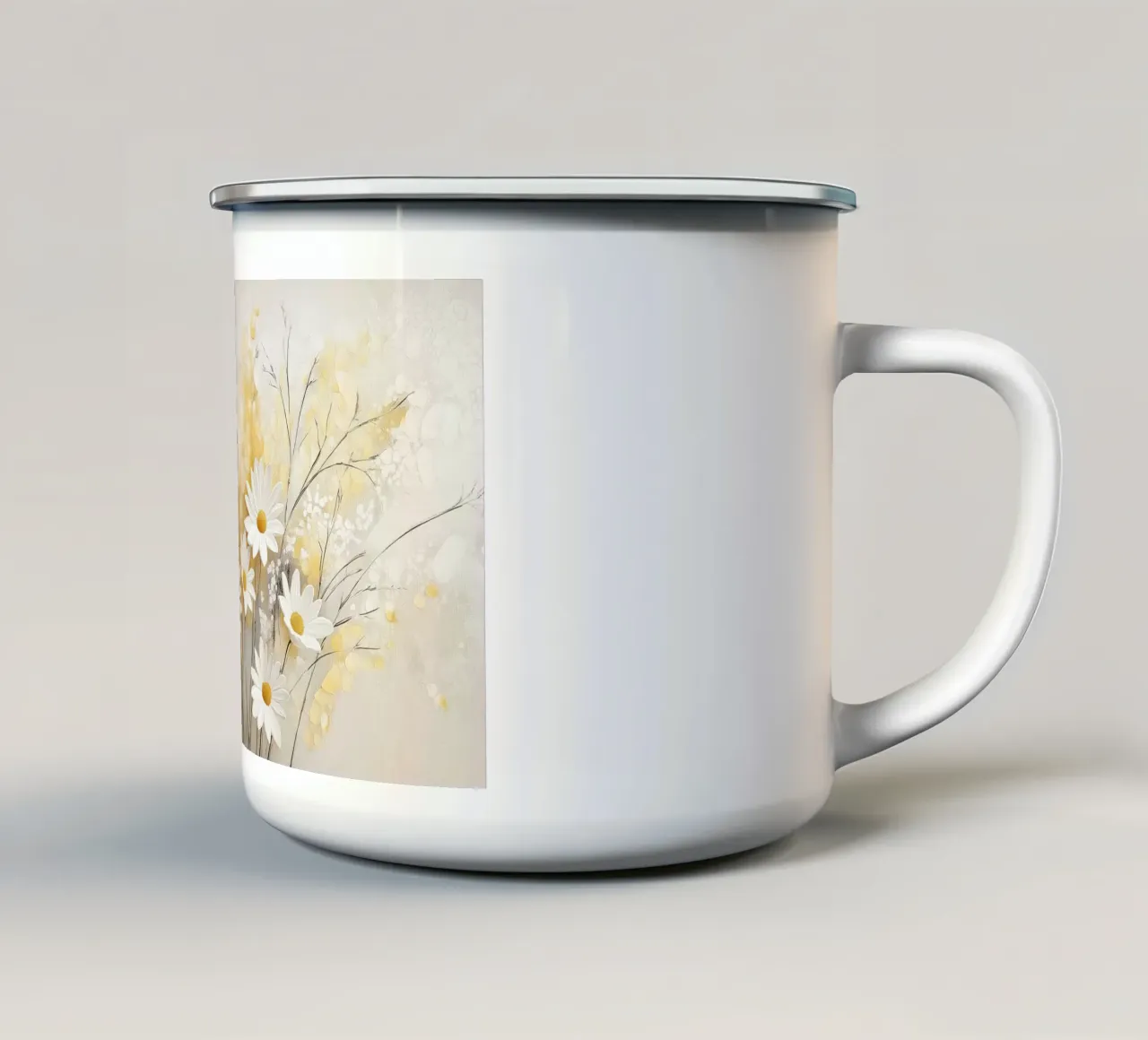 Fiori bianchi e gialli tazza in smalto da Imagine