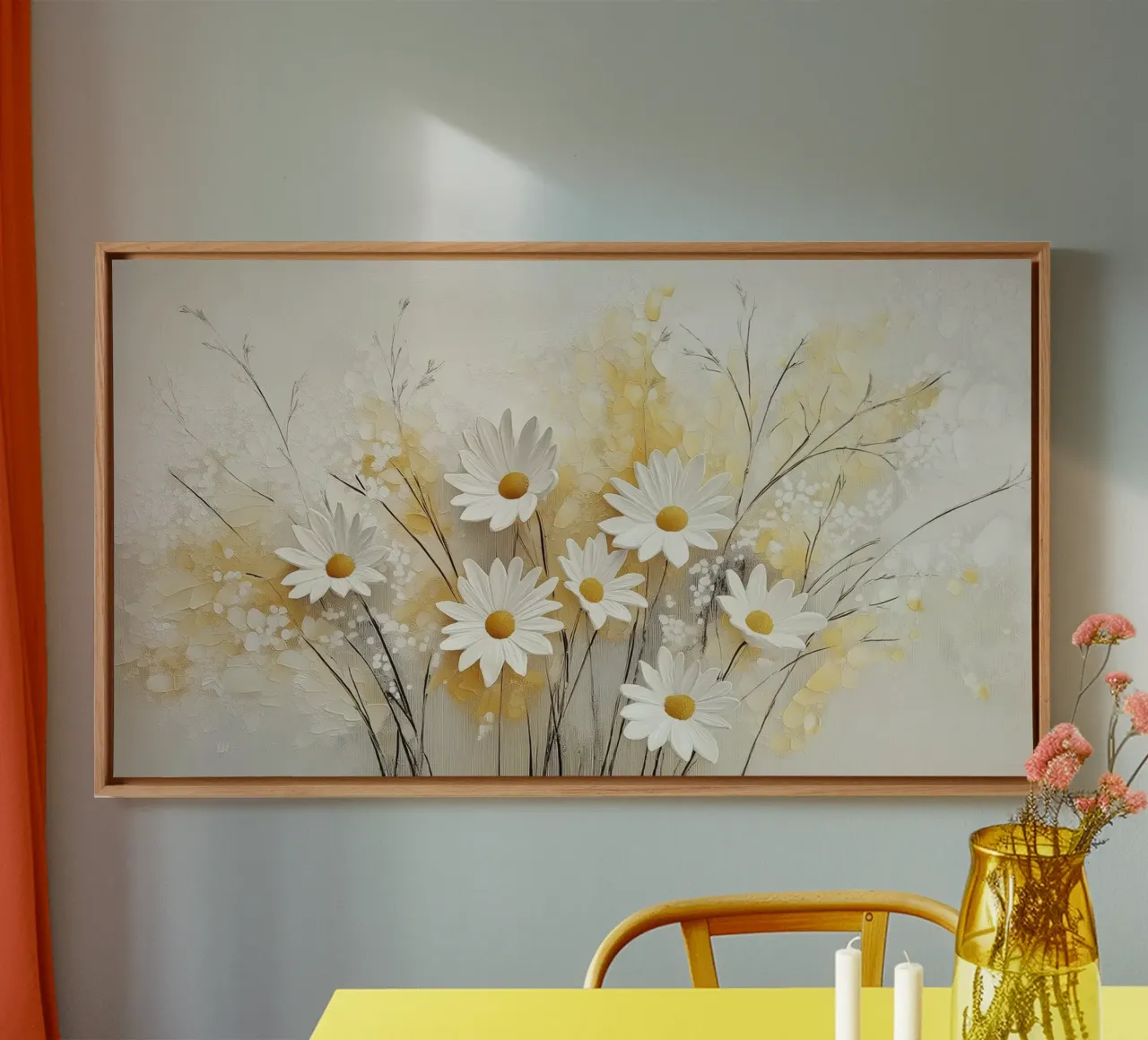 Bloemen in wit en geel canvas met Baklijst van Imagine