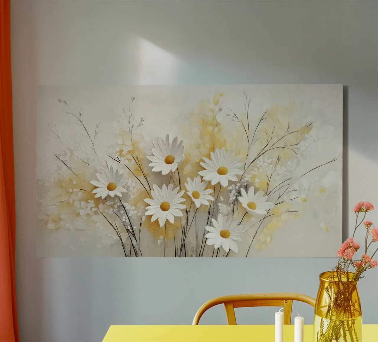 Bloemen in wit en geel canvas met Baklijst van Imagine
