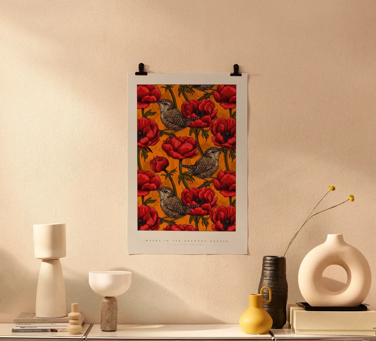 katerina Kirilova - Scriccioli nel giardino degli anemoni rossi poster da The Artcircle