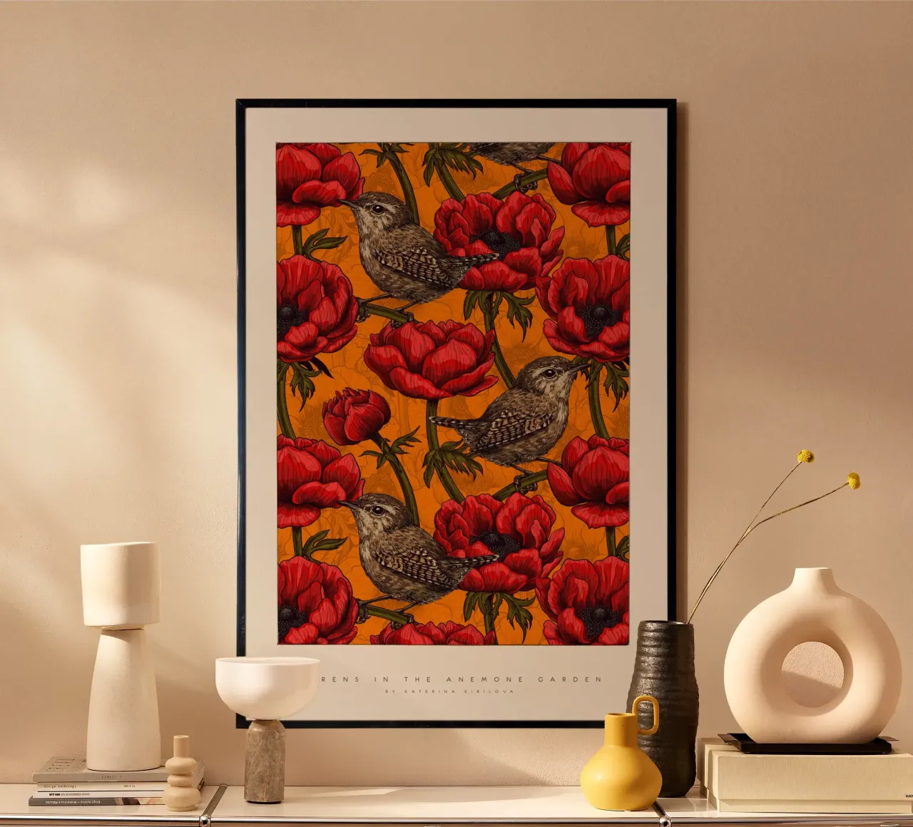 katerina Kirilova - Scriccioli nel giardino degli anemoni rossi poster da The Artcircle