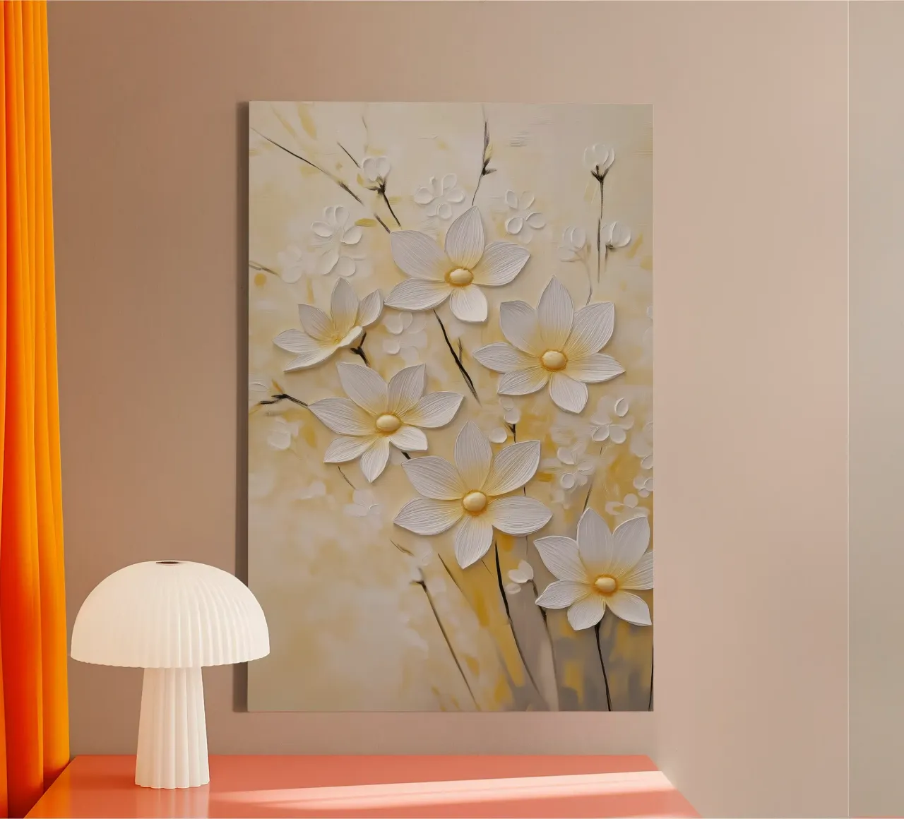 Witte bloemen abstract canvas met Baklijst van Imagine
