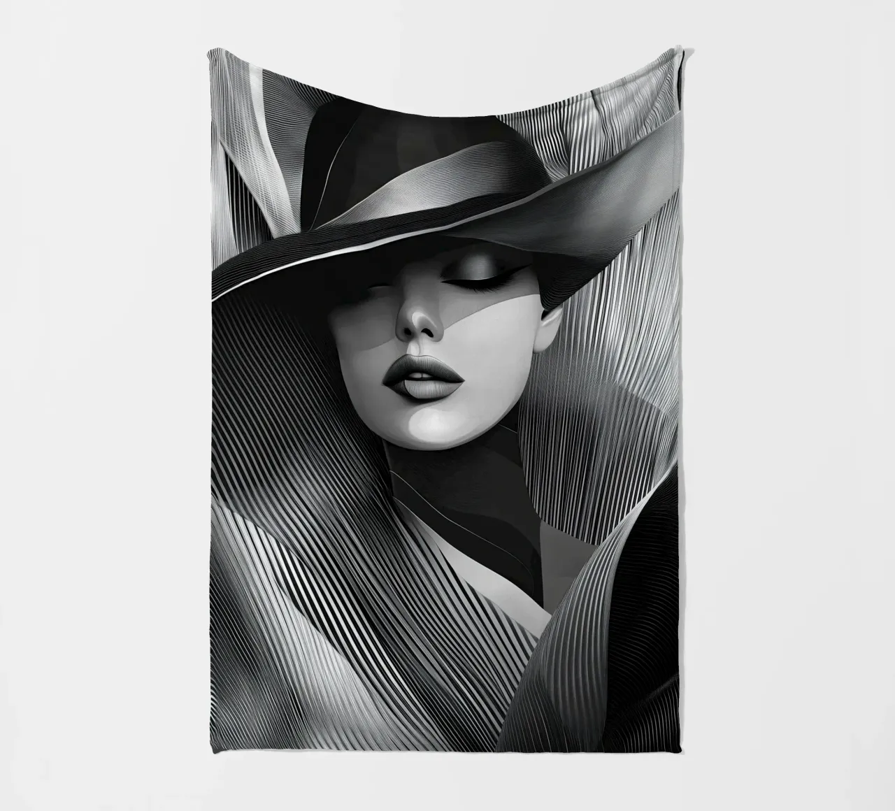 Donna con cappello in bianco e nero coperta in pile da Imagine