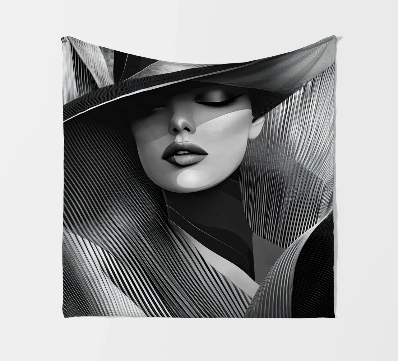 Donna con cappello in bianco e nero coperta in pile da Imagine