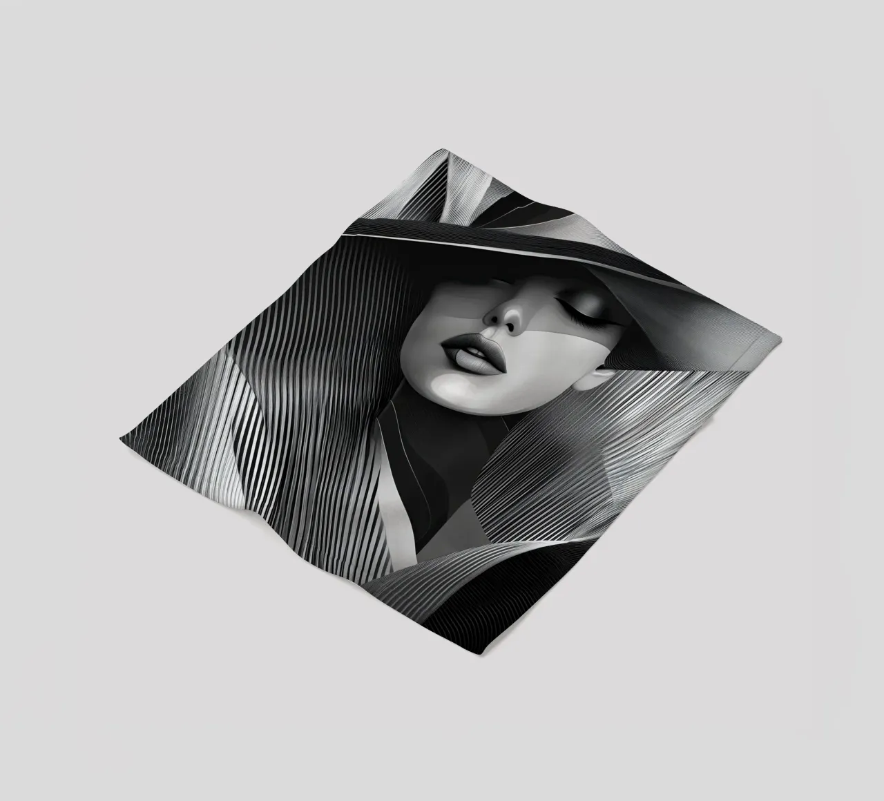Donna con cappello in bianco e nero coperta in pile da Imagine
