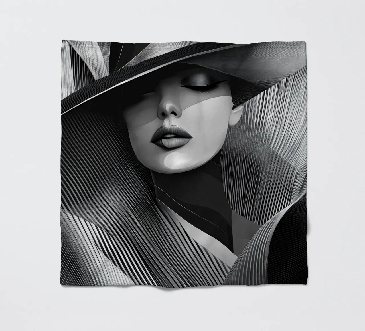 Donna con cappello in bianco e nero coperta in pile da Imagine