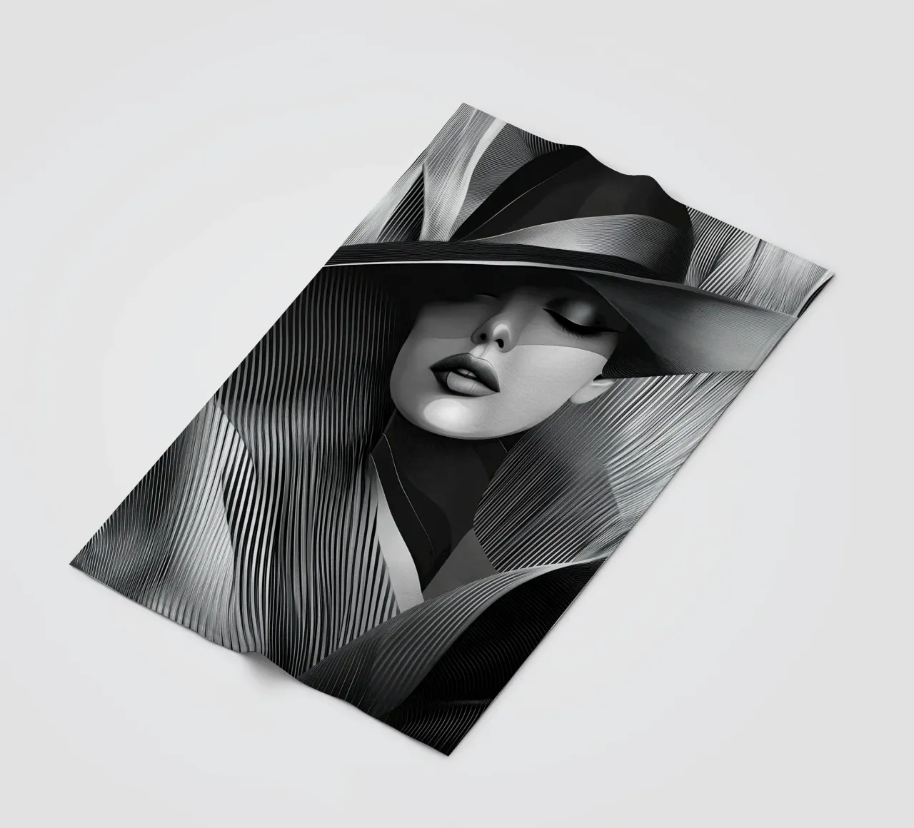 Donna con cappello in bianco e nero coperta in pile da Imagine