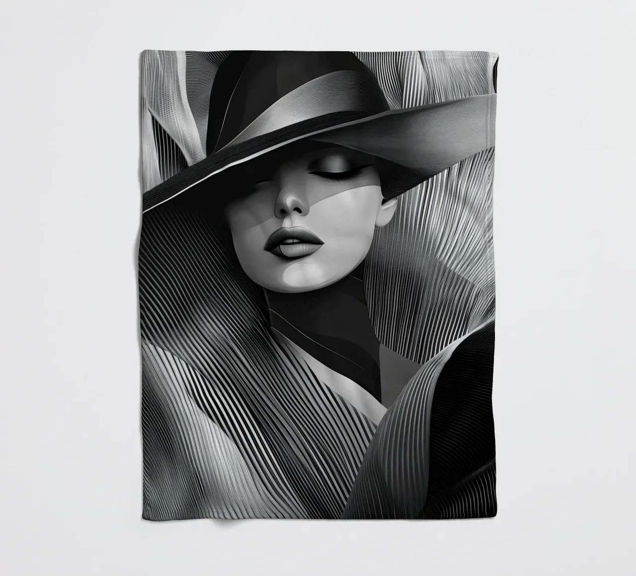 Donna con cappello in bianco e nero coperta in pile da Imagine