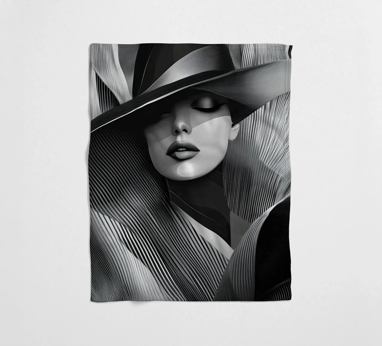 Donna con cappello in bianco e nero coperta in pile da Imagine