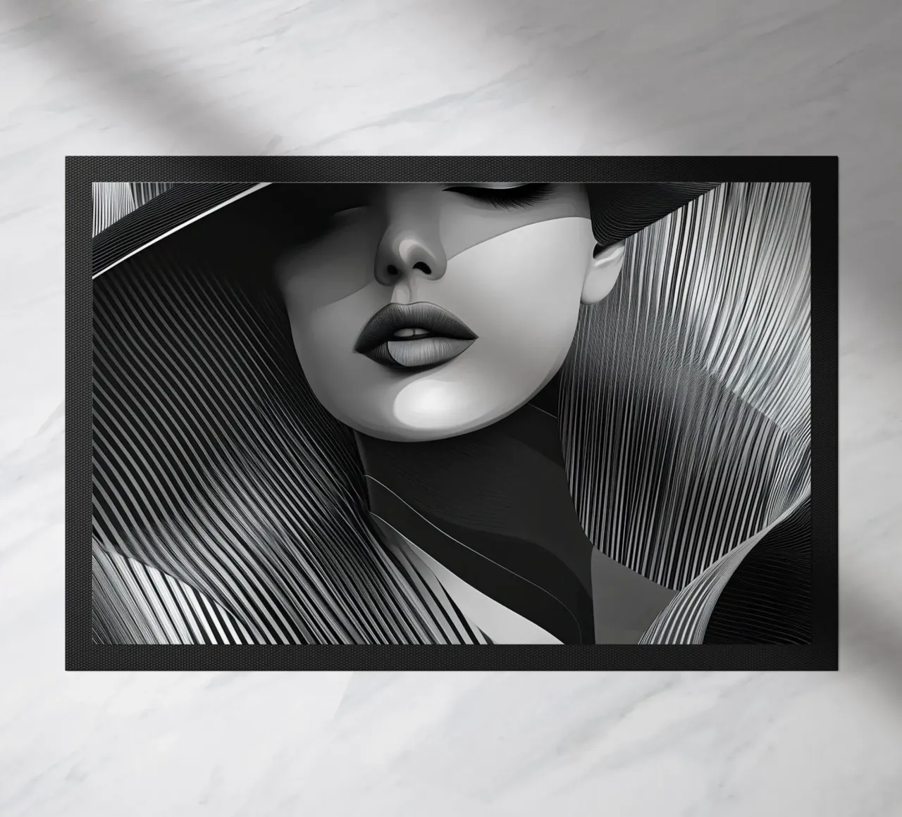 Donna con cappello in bianco e nero zerbino da Imagine