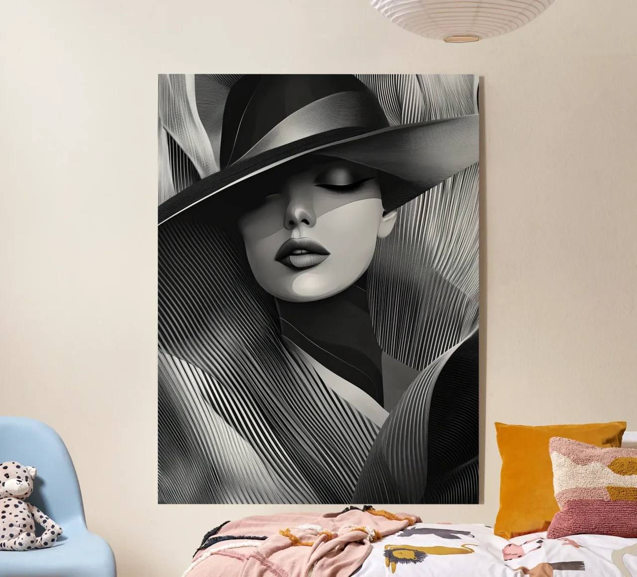 Donna con cappello in bianco e nero plexiglass da Imagine