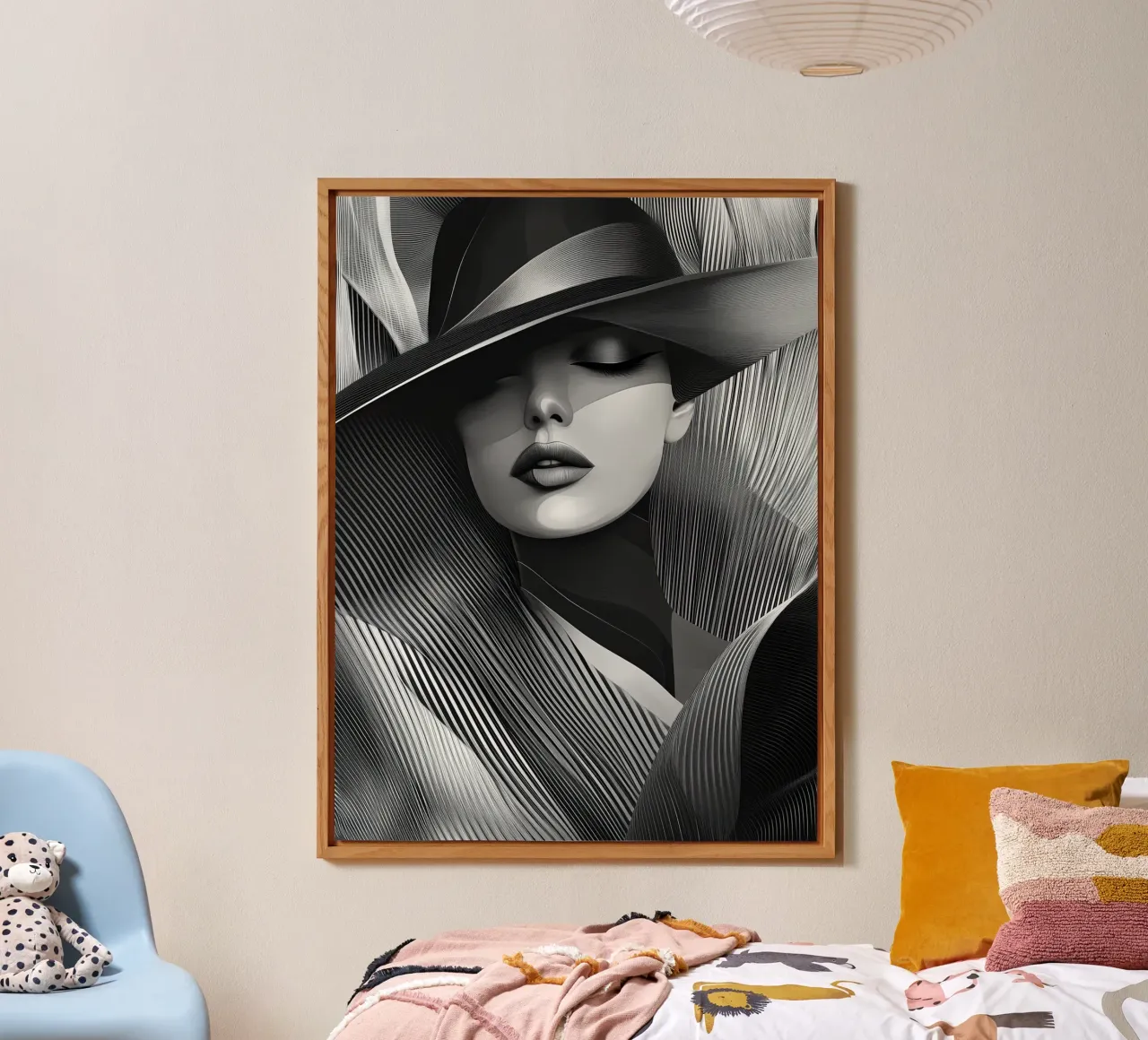Donna con cappello in bianco e nero alluminio dibond da Imagine