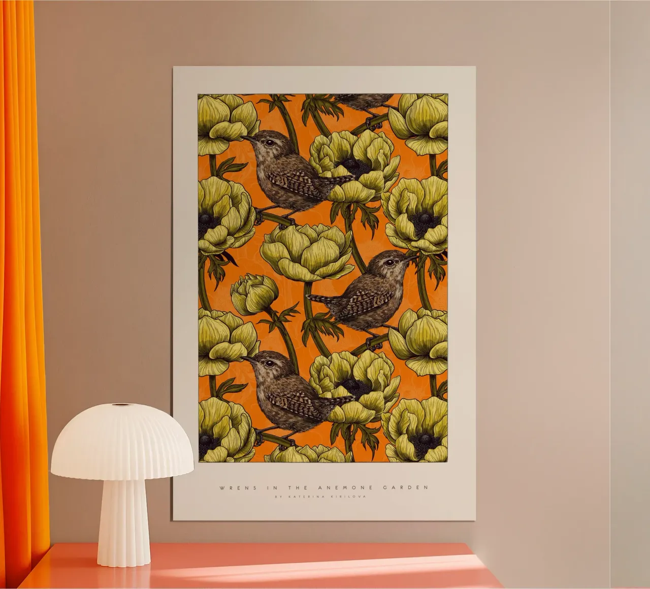 katerina Kirilova - Les troglodytes dans le jardin des anémones Jaune poster de The Artcircle