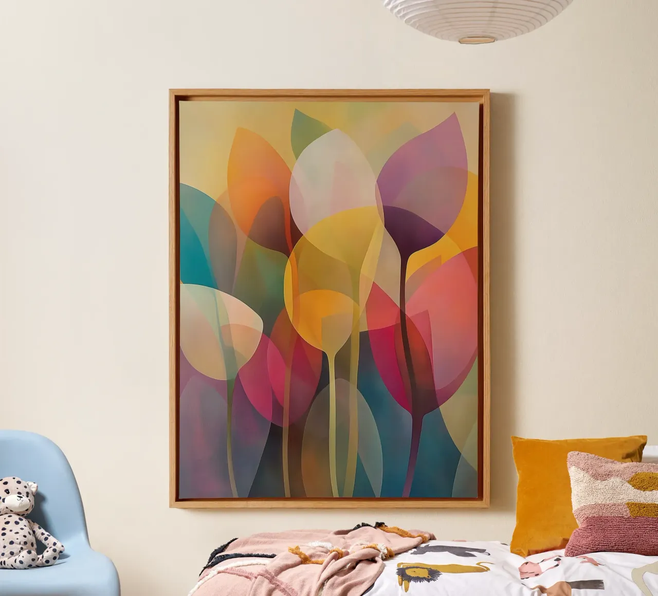 Abstracte bloemen canvas met Baklijst van Imagine