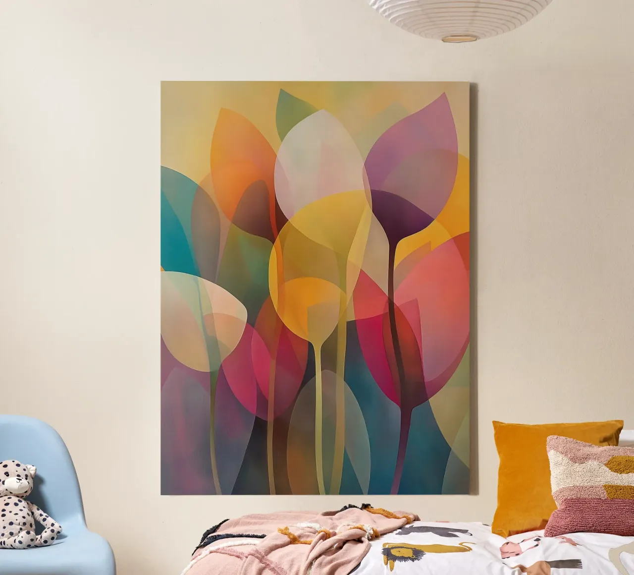 Abstracte bloemen canvas met Baklijst van Imagine