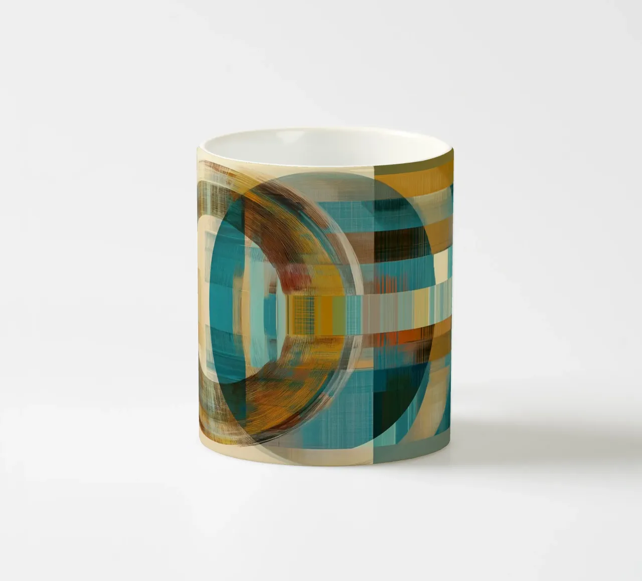 Abstract shapes in blue and brown ceramic mug by Imagine