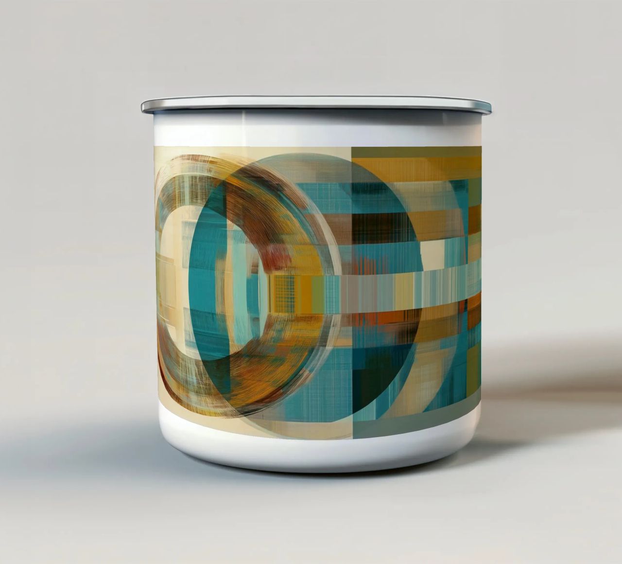 Forme astratte in blu e marrone tazza in smalto da Imagine