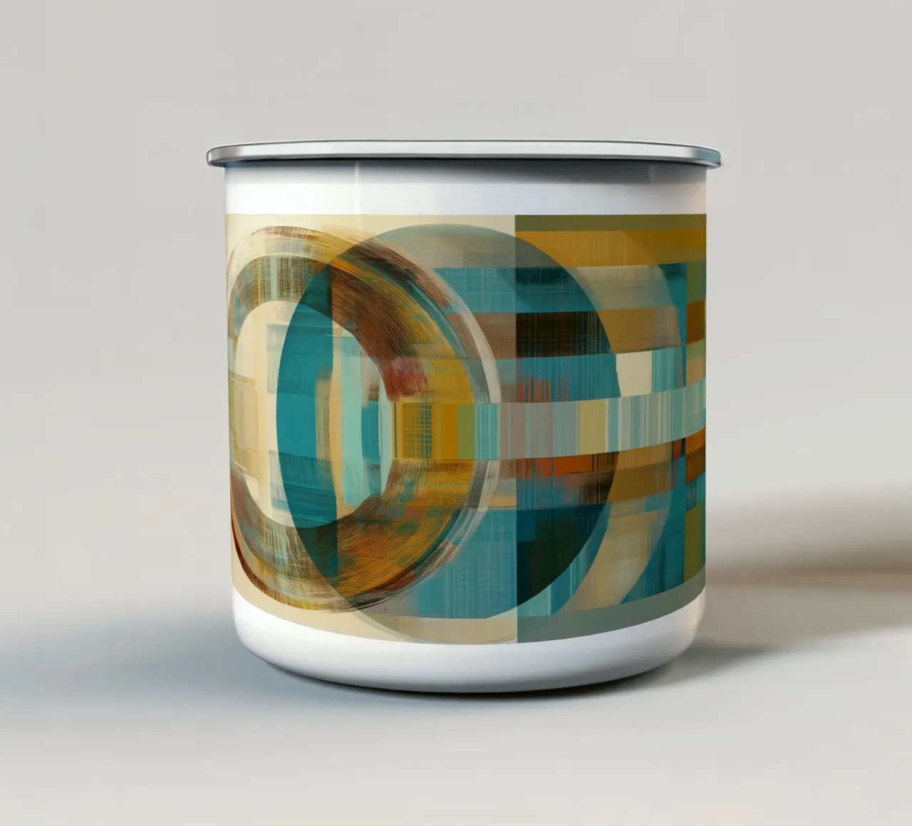 Abstrakte Formen in Blau und Braun Emaille Tasse von Imagine