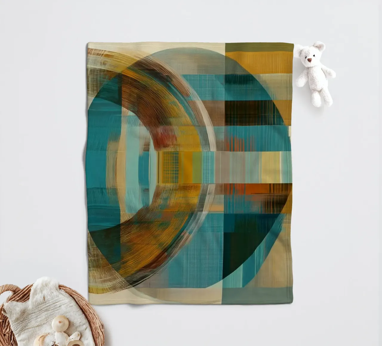 Forme astratte in blu e marrone coperta in pile da Imagine