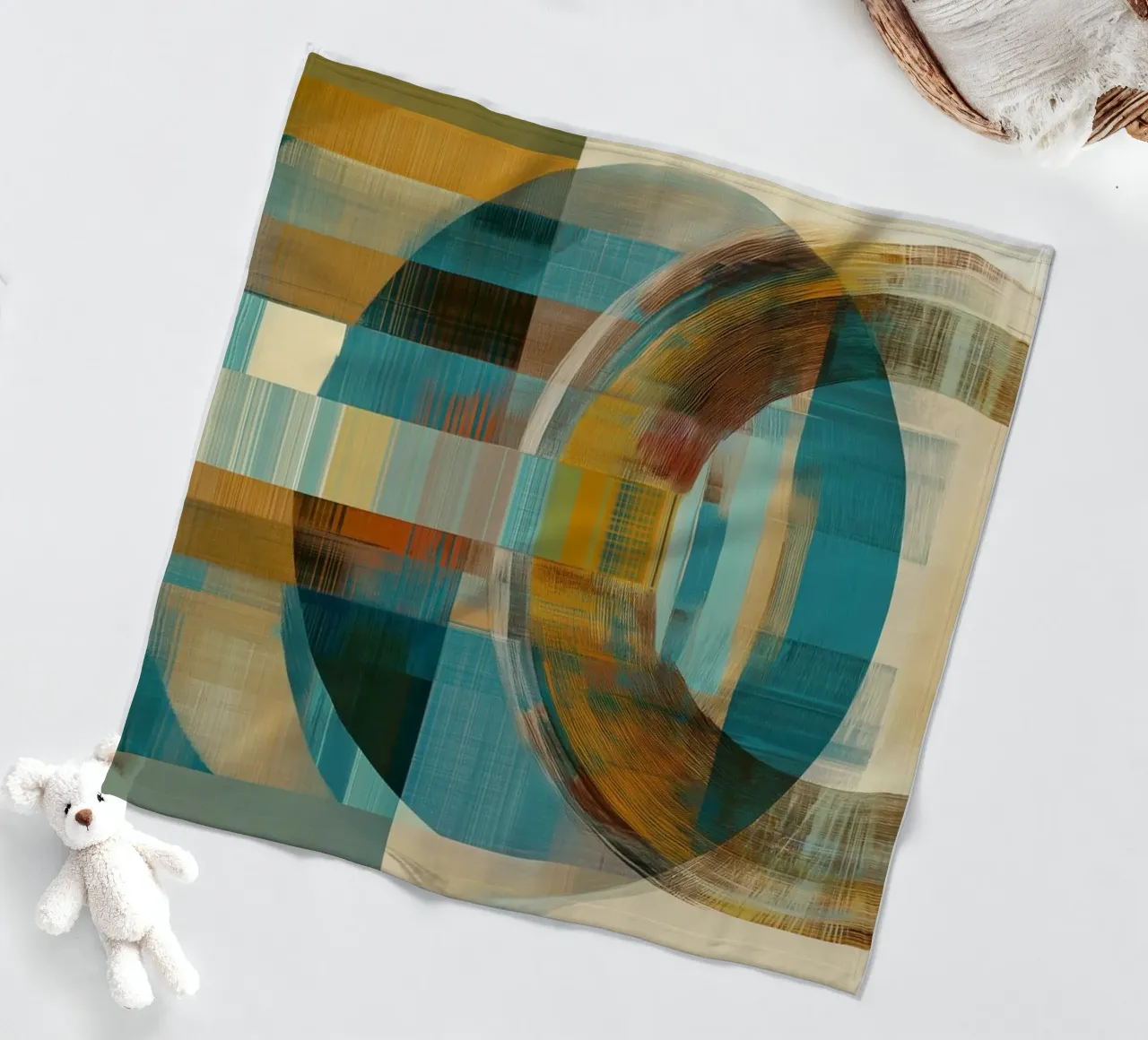 Forme astratte in blu e marrone coperta in pile da Imagine