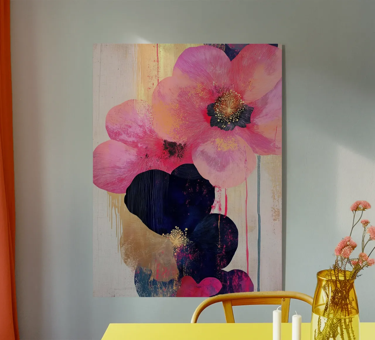 Fiori rosa con oro plexiglass da Imagine