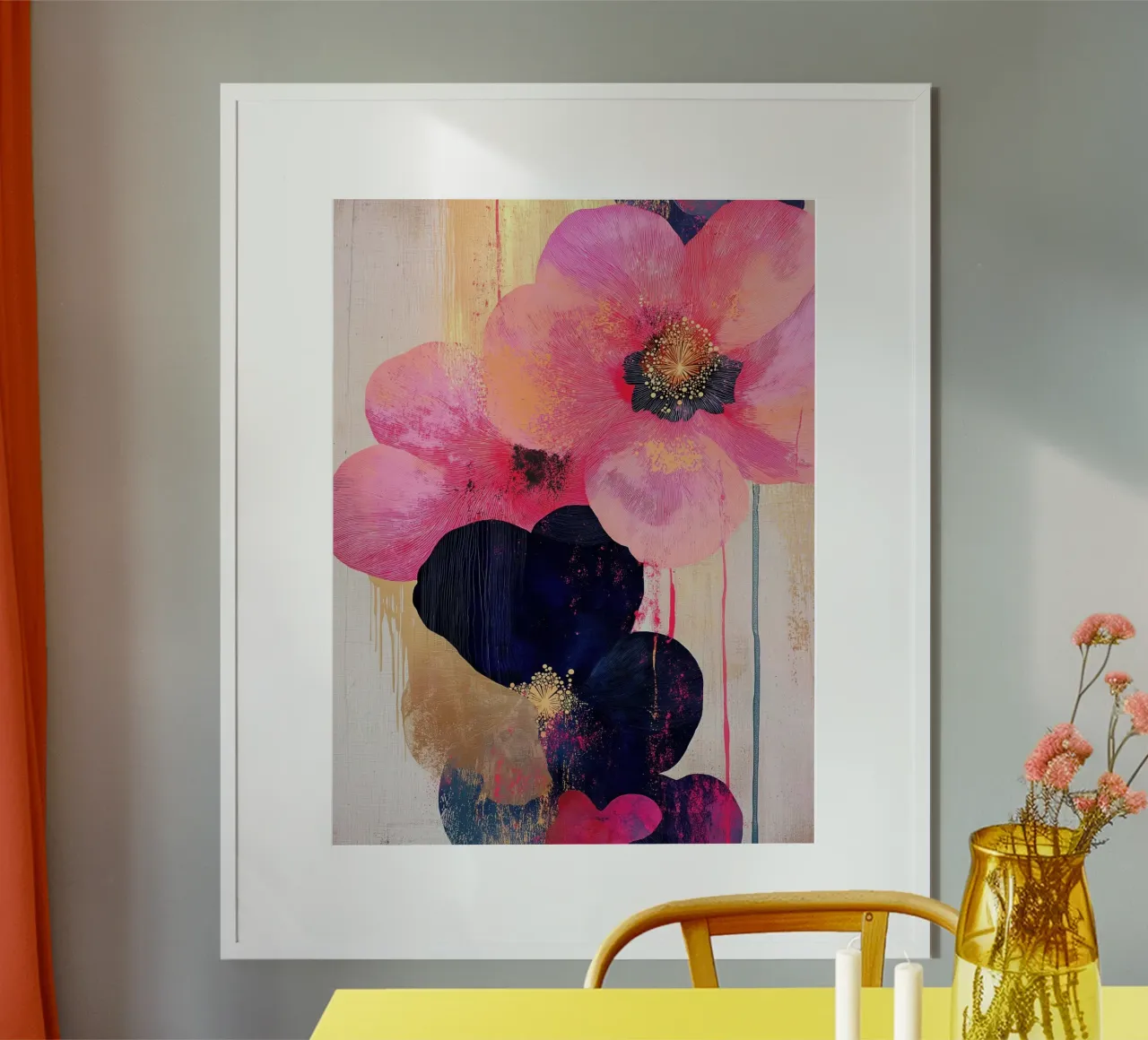 Fiori rosa con oro carta hahnemühle da Imagine