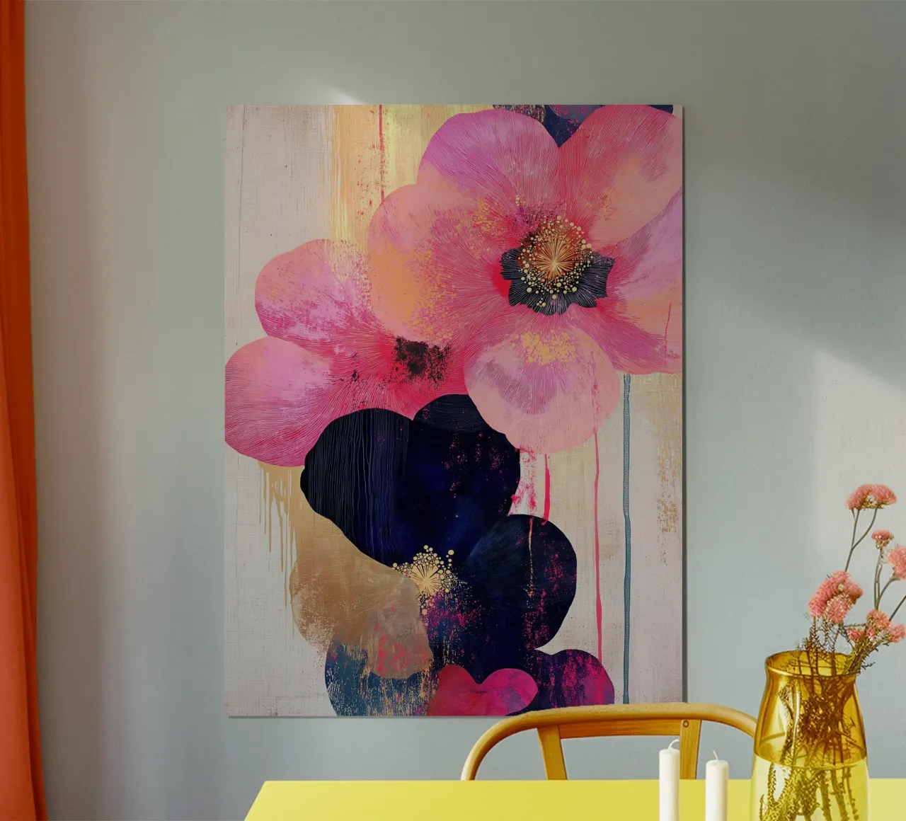 Fiori rosa con oro carta hahnemühle da Imagine